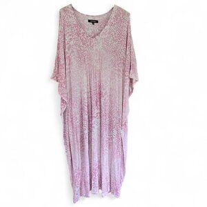 Ellen Tracy Pink & White Animal Print V-Neck Caftan Dress 2X Lounge Wear